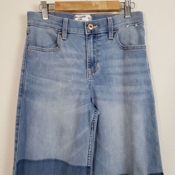 Abercrombie Kids High Rise Wide Leg Girl's Jeans 13/14 Blue Patchwork Wash - Picture 2 of 12